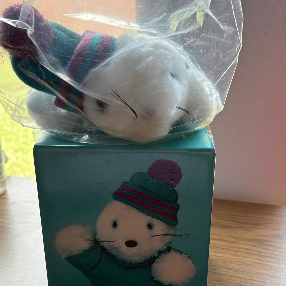 Avon White and Teal Plush Hamster Toy